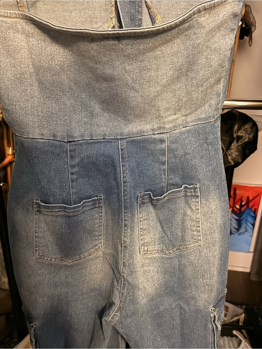 Timing Light Wash Denim Halter Jumpsuit